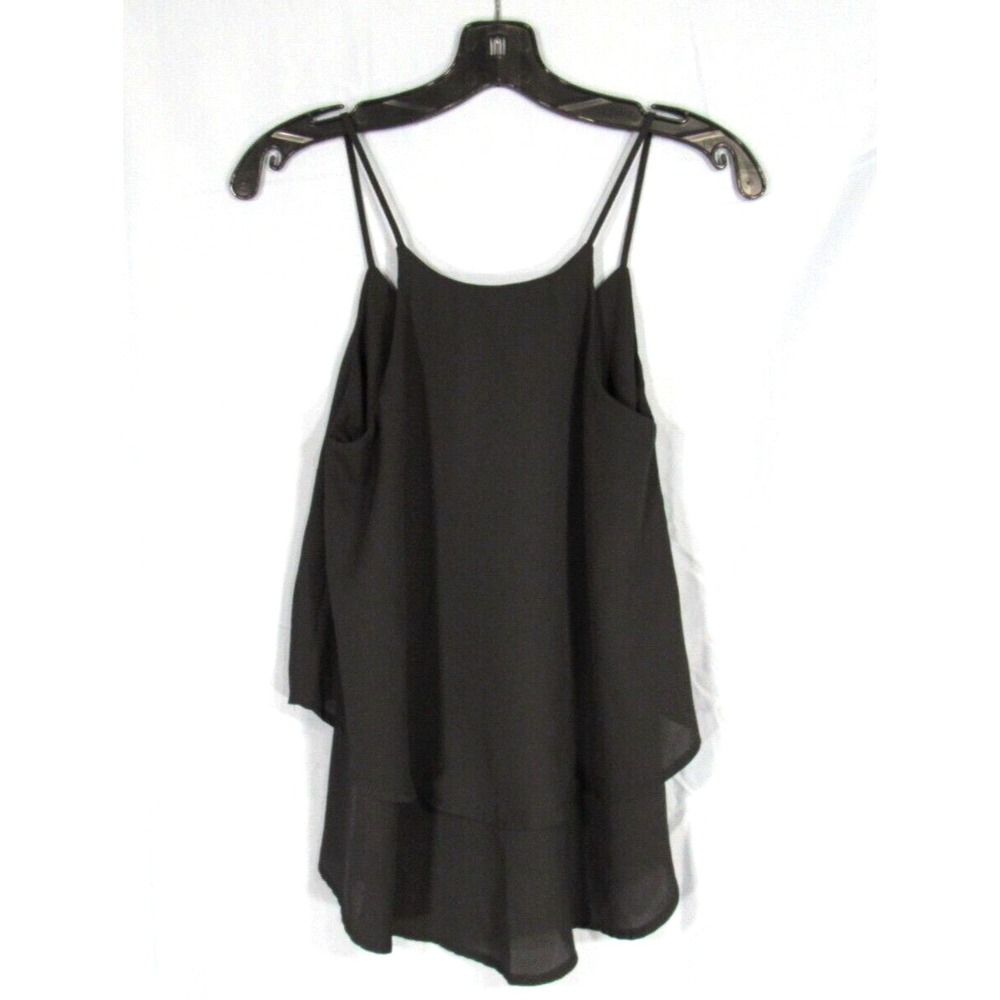 FRANCESCA'S Mi Ami SOLID BLACK Layered Chiffon SPAGHETTI STRAPS Tank Top Sz XS